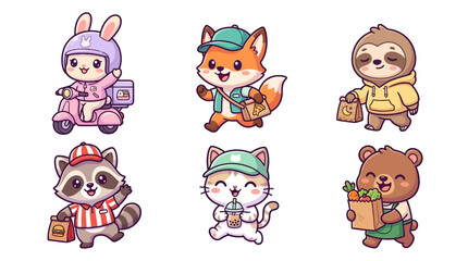 Fototapeta premium Cute cartoon animal character set with outfits and accessories.