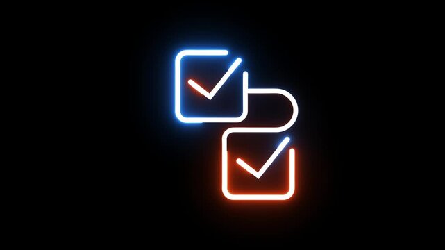 Glowing neon checkboxes checkmarks motion graphic symbol.