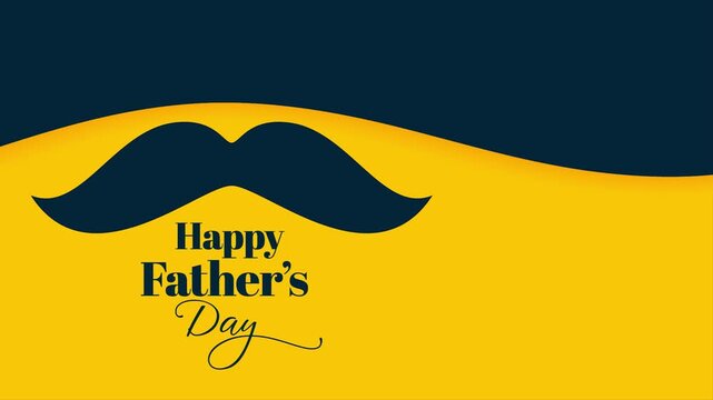Happy Father's Day Minimalist Design: A stylish and simple design with a large, dark blue mustache graphic set against a bright yellow background.