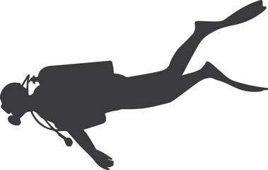 Minimalist black scuba diver underwater swimming for ocean adventure extreme sports silhouette vector icon © VEC Wizard
