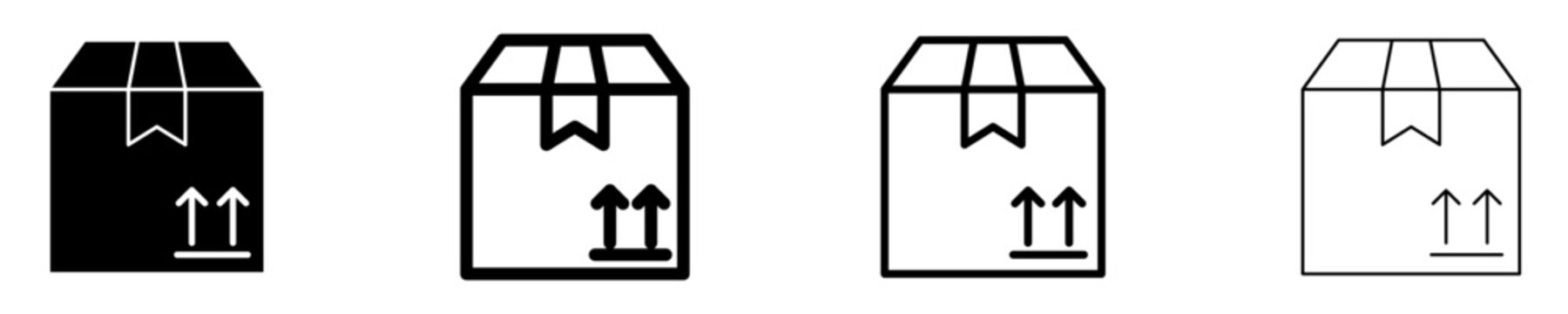 Set of cardboard box icons, symbols for delivery, logistics, parcel, cargo, and transportation. Vector illustration