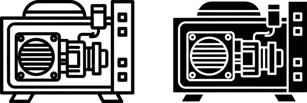 Air compressor icon with clean lines and solid silhouette for industrial design concepts