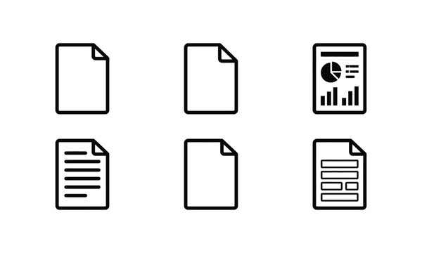 Set of document and paper icons for files and reports on transparent background.