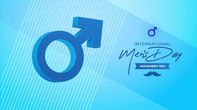 International Men's Day Symbol: A bold, 3D blue symbol representing masculinity stands prominently against a soft blue background, celebrating International Men's Day.