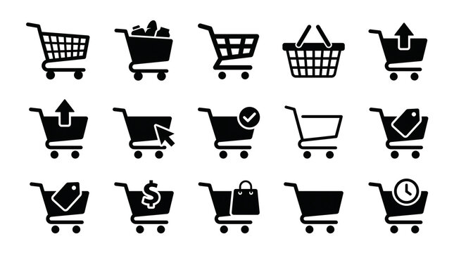 Set of shopping cart icons for e-commerce and retail design with shopping