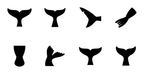 Whale Tail Silhouettes, Marine Mammal Icons, Ocean Wildlife Vector Set, Aquatic Animal Shapes for Design © Arpita