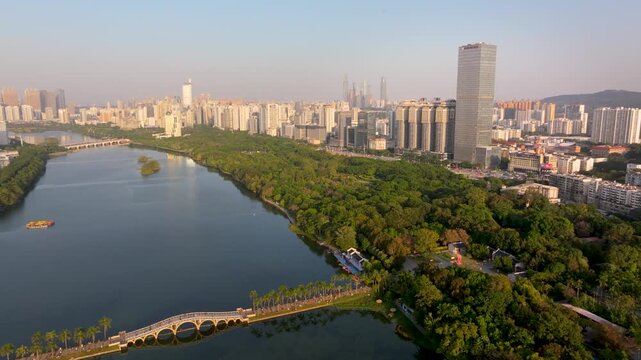 Aerial View of Nanning, China with Lush Park and Urban Skyline