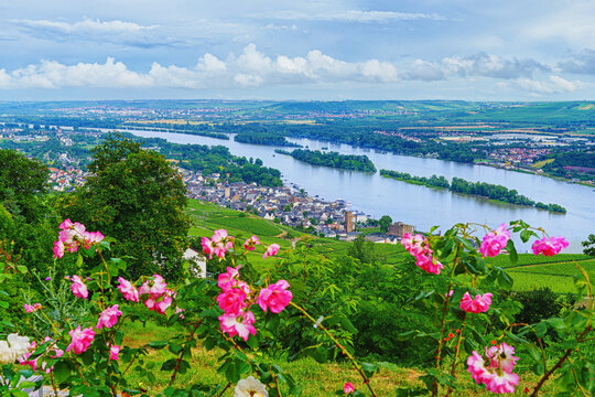  R&uuml;desheim am Main - view of the old town Bingen.