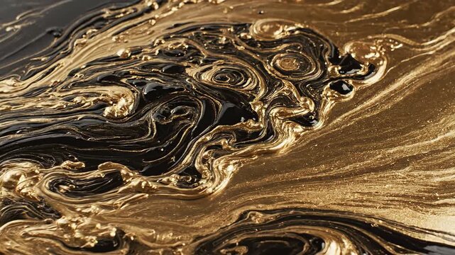 Luxury wallpaper featuring a close-up of swirling gold and black marble patterns with a metallic sheen, conveying a sense of opulence and sophistication.