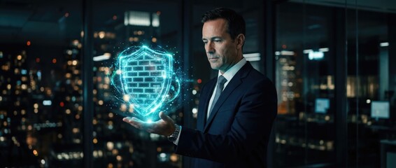 Fototapeta premium Cyber threat intelligence global network hologram for digital defense