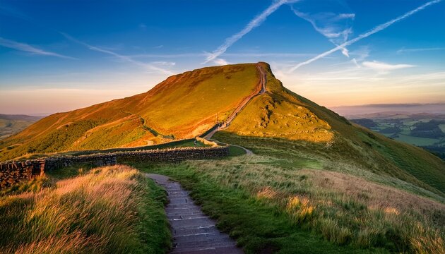 Mam Tor Mountain At Sunrise In Peak District United Kingdom