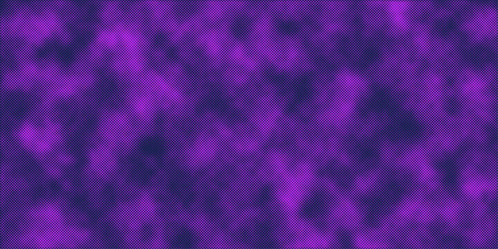 Neon Purple Halftone Dot Pattern Background. Abstract purple and magenta halftone pattern with dense dotted texture, dark organic forms. Acid trendy halftone background for overlay. Vector backdrop