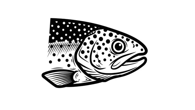 Descriptive Black And White Illustration Of A Fish Head For Wildlife And Marine Life.