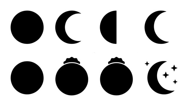 Celestial Moon Phases Icons, Night Sky Symbols, Cosmic Orbit Cycles, Astronomical Elements, Vector Graphics for Astronomy and Space Themes