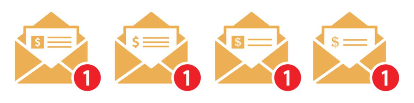 New mail message with money check icon illustration