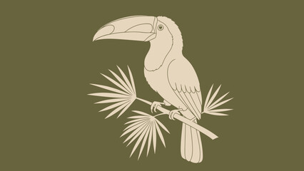Obraz premium Stylized Toucan Perched on Palm Leaves Illustration.