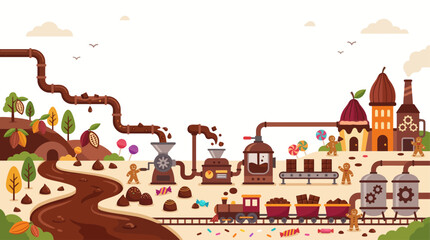 Fototapeta premium World Chocolate Day Chocolate Factory Flat Vector Banner with Large Copy Space