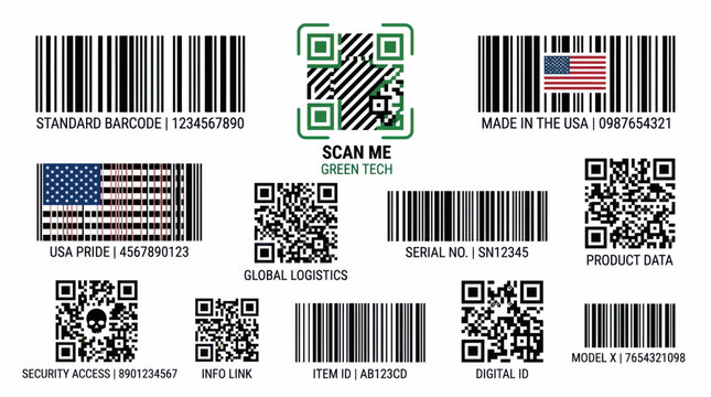 Set of digital barcodes and qr codes for product tracking