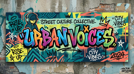 Urban voices graffiti mural with street culture collective branding © S.Siam