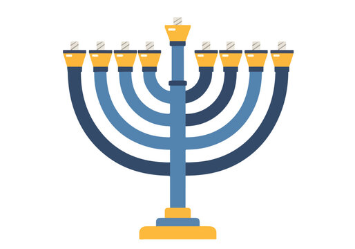 A nine-branched candelabrum with yellow and blue elements