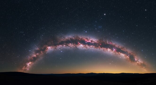 Milky Way Galaxy Arch Over Desert Landscape at Night