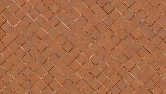 Terracotta Red Square Tile Background with Diagonal Pattern Texture