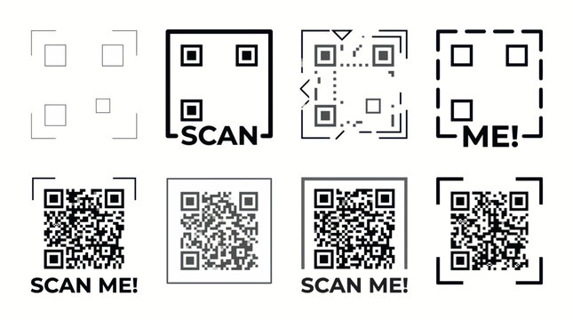 Set of qr code scanner frame icons for digital marketing
