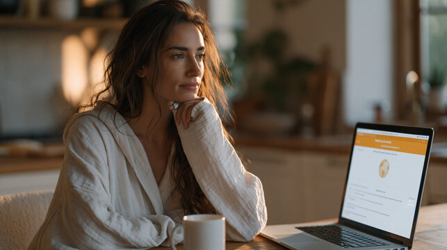 Language learning app streak milestone email displayed on desktop showing globe icon and consecutive practice days, adult learner in pajamas at kitchen table early morning routine