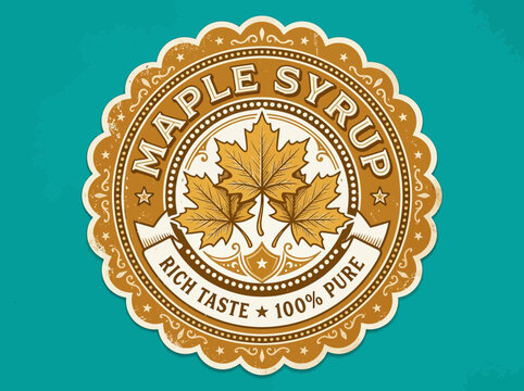 Vintage Maple Syrup Label Featuring Maple Leaves and Rich Taste