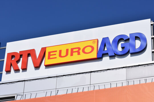RTV Euro AGD electronics retail store with emblem, signage, logo at Atrium Reduta shopping mall. WARSAW, POLAND - APRIL 18, 2026
