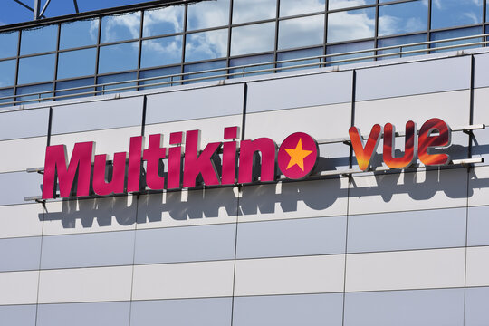 Multikino Vue cinema with emblem, signage, logo at Atrium Reduta shopping mall. WARSAW, POLAND - APRIL 18, 2026