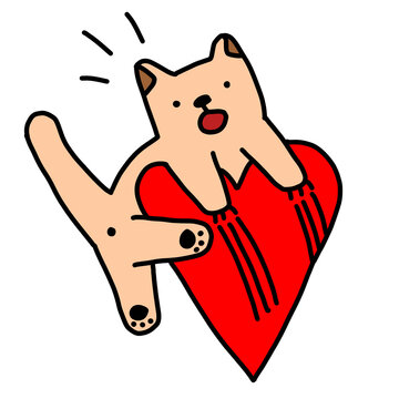 Anxious chaotic cat scratching a big red heart heart