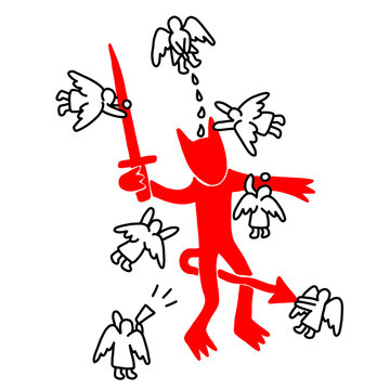 Edgy red devil fighting angels gothic vector art