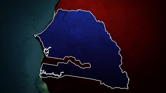 Animated Satellite Map of Senegal Country Highlighted with Blue on Dark Background