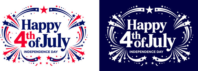 Fototapeta premium Happy 4th of july celebration banner with fireworks decorations independence celebration fireworks american