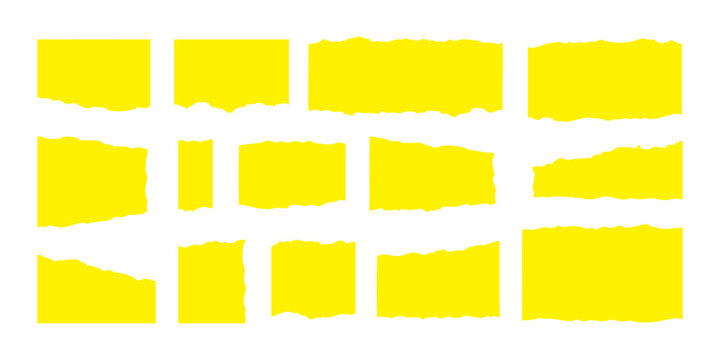 Set of yellow torn paper pieces with rough edges for design elements