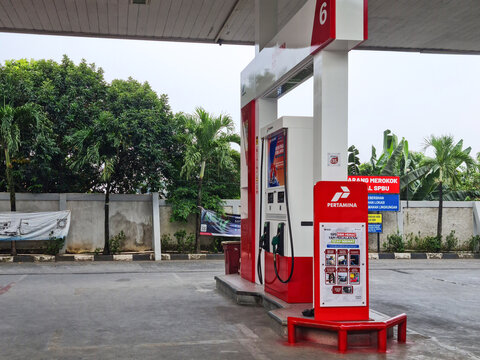IDepok - Indonesia, June 15 2026: ndonesian Pertamina Gas Station Fuel Pump Station Representing Energy Economy After Price Hike