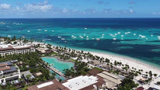 Punta Cana Skyline At Bavaro In Punta Cana Dominican Republic. Caribbean Skyline. Beach Landscape. Nature Seascape. Punta Cana Skyline In Bavaro In Punta Cana Dominican Republic. Scenic Palm Trees.