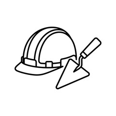 Fototapeta premium Construction helmet and trowel tool in minimalist line art style 