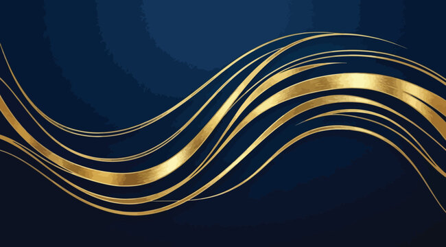 Abstract background with flowing golden lines on a dark blue surface