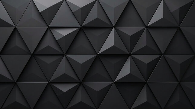 Abstract dark gray geometric pattern with triangular facets, creating depth and shadow, symbolizing modern design and minimalist aesthetics