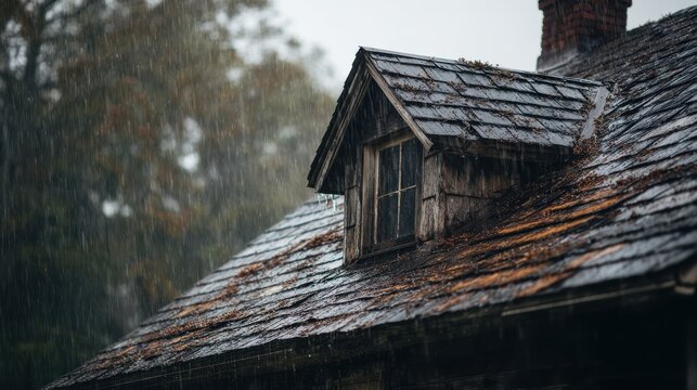 American house roof battered by rain 