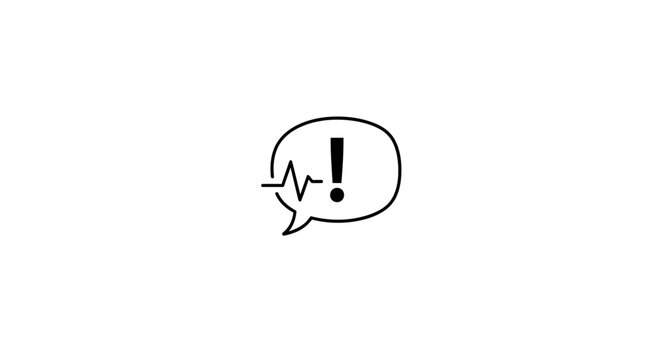 A simple black and white illustration of an exclamation speech bubble.