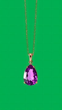 Enchanting rose gold necklace with a vibrant purple teardrop gemstone, symbolizing elegance and wonder