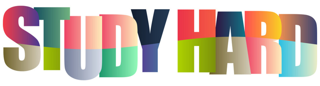 Colorful gradient text saying study hard isolated on transparent background