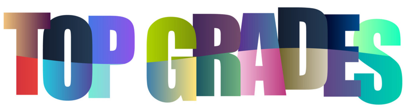 Colorful gradient letters forming top grades text isolated on transparent background