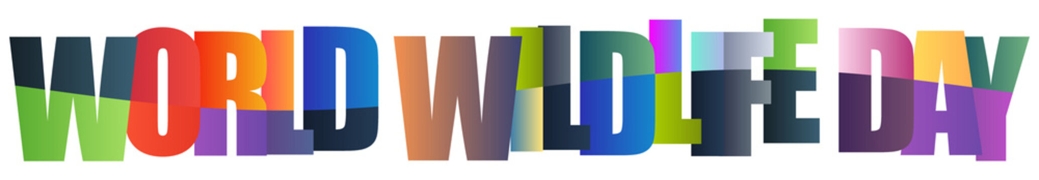 Colorful text celebrating world wildlife day with vibrant letters