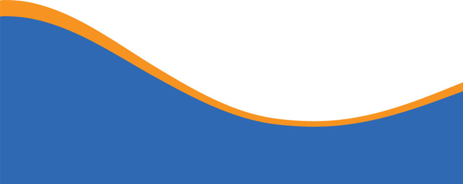 Blue and orange wave banner features a clean curved design. Abstract minimalist layout provides empty white space for text. Vector graphic is ideal for business presentation footers.