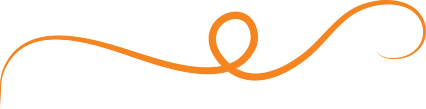 Elegant orange curved flourish features a central looping design. Decorative swash line acts as a minimalist accent or divider. Vector illustration is ideal for vintage layout designs.