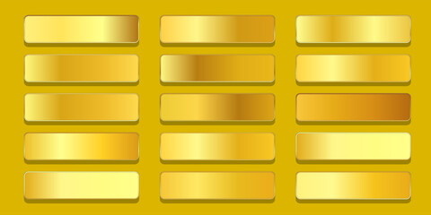 Gold Gradient Swatch Collection Premium Metallic Golden Palette Plate Kit Luxury Foil Texture Background Yellow Bronze Shiny Metal Isolated Element Vector © fah 027